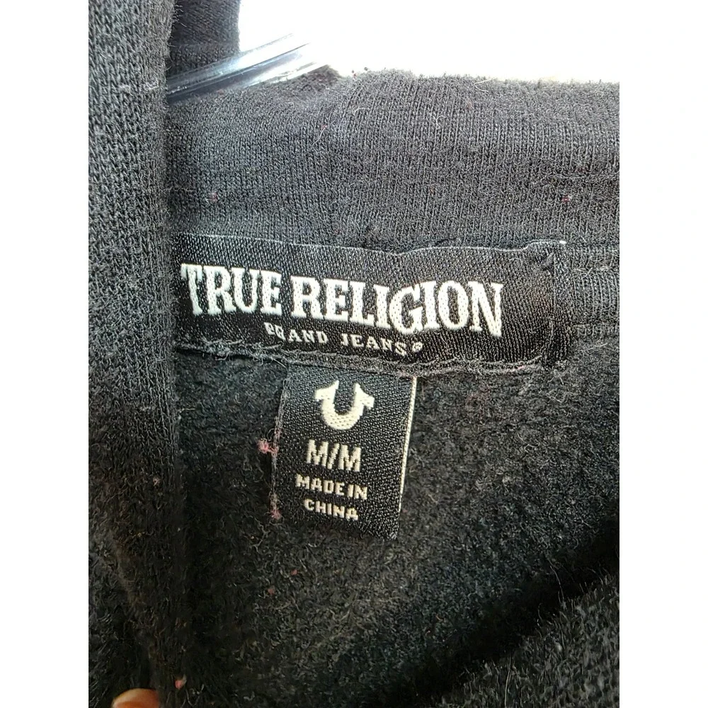True Religion Hoodie Mens Medium Black Good Horseshoe Monogram Logo Streetwear